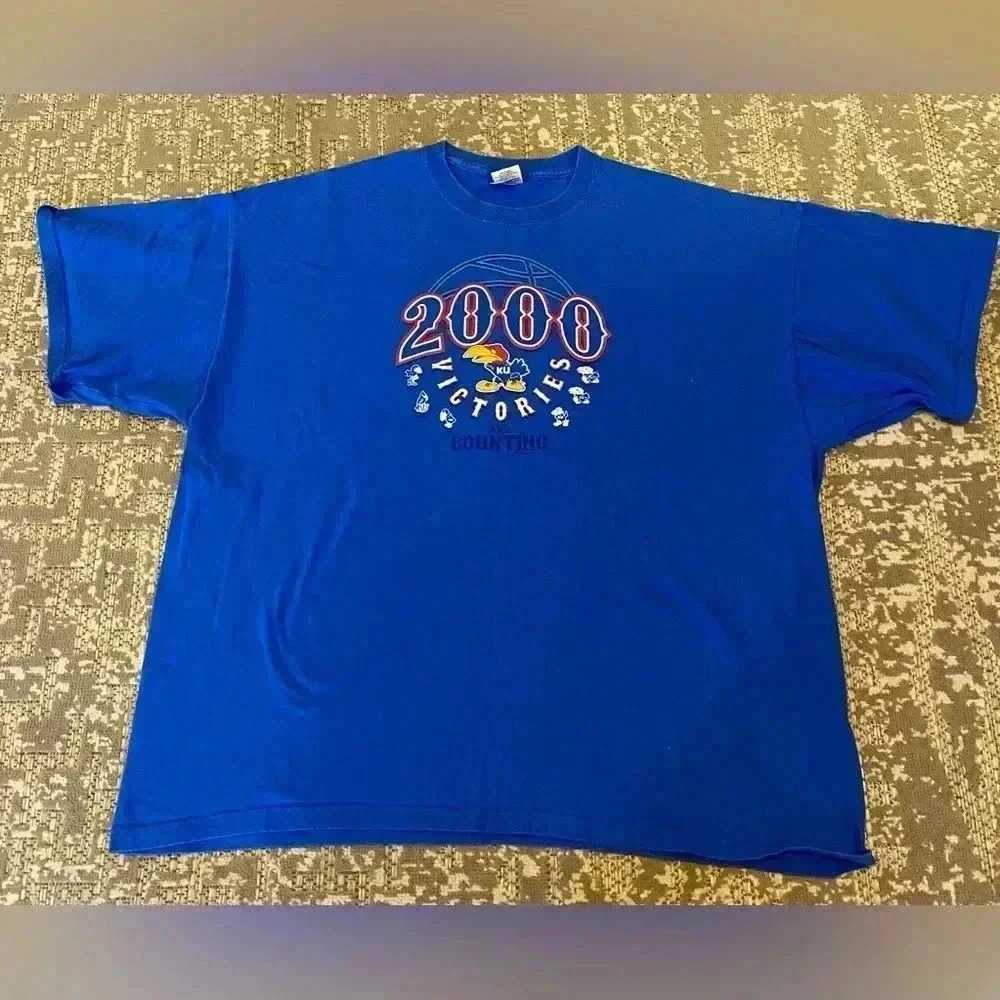 Kansas Jayhawks 2000 Victories Short Sleeve‎ Men’s size 2XL color Blue